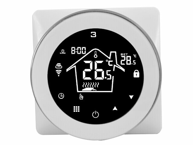 Thermostat encastr&eacute; Wifi avec &eacute;cran tactile pour chauffage au sol &eacute;lectrique et infrarouge (blanc)