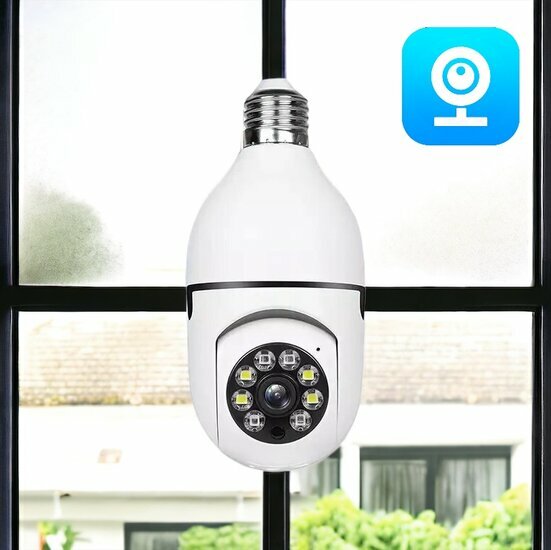 Cam&eacute;ra de s&eacute;curit&eacute; Wifi 360&deg; pivotante E27 avec connexion 2,4 Ghz