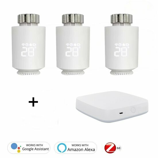 Set de vannes thermostatiques programmables intelligentes + passerelle Zigbee 3.0 &quot;Basic 2&quot;