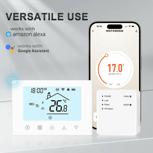 Wifi Draadloze Thermostaat met Touchscreen voor c.v. en boiler verwarming (wit)