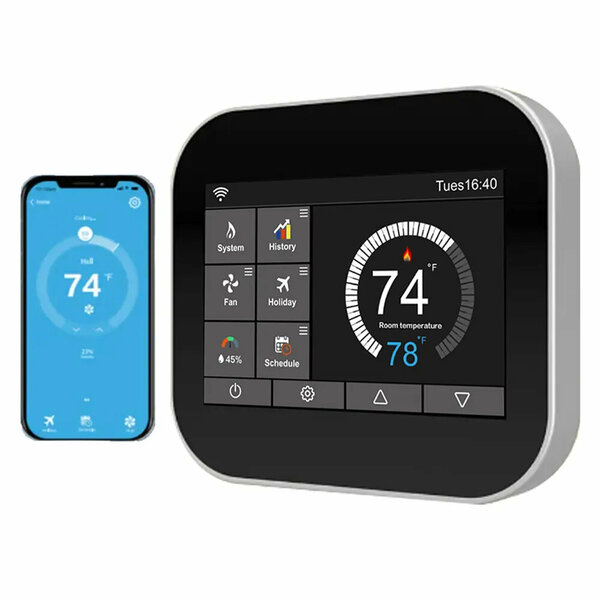 Thermostat WiFi en saillie avec aper&ccedil;u de la consommation et des co&ucirc;ts avec graphiques pratiques