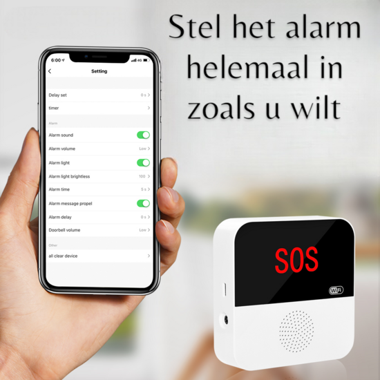 SOS Alarmset inclusief Wit Horloge voor Ouderen (Inclusief Extern Display)