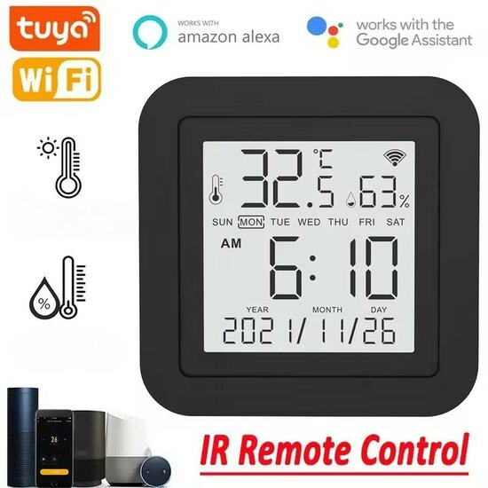 Thermom&egrave;tre et hygrom&egrave;tre intelligent Wifi sans fil + t&eacute;l&eacute;commande IR universelle