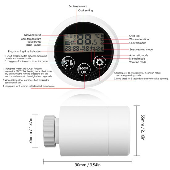 Set Slimme Programmeerbare Radiatorknoppen + Zigbee 3.0 Gateway &quot;Basic 1&quot;