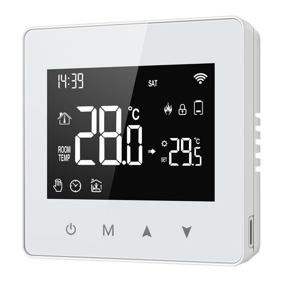 Zigbee Wifi Opbouw Thermostaat met Touchscreen voor C.V. Installatie (zwart/wit)