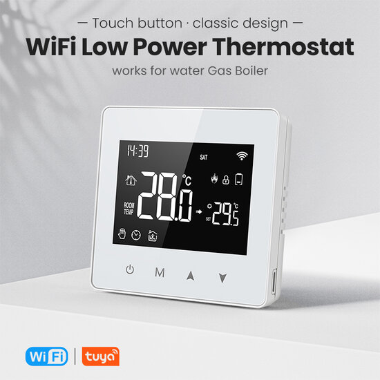 Zigbee WiFi Wall Thermostat with Touchscreen for Heating (black/white)