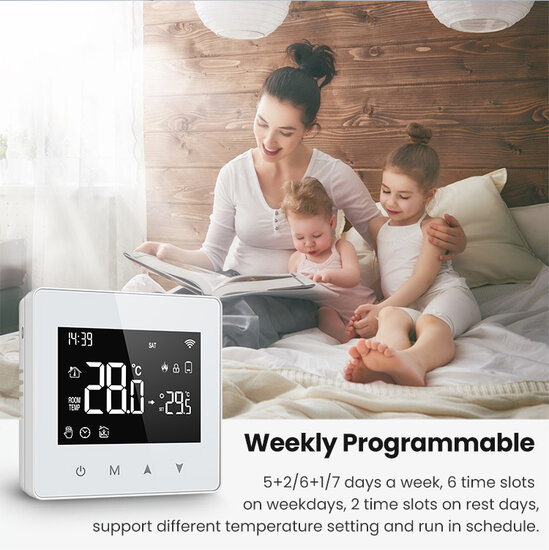 Zigbee WiFi Wall Thermostat with Touchscreen for Heating (black/white)