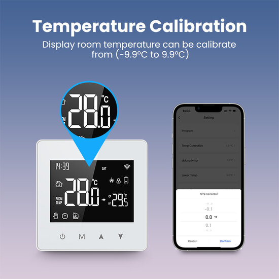 Thermostat mural Wifi Zigbee avec &eacute;cran tactile pour installation C.V. (noir/blanc)