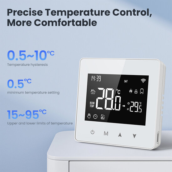 Zigbee WiFi Aufputz-Thermostat mit Touchscreen f&uuml;r Heizung (schwarz/wei&szlig;)