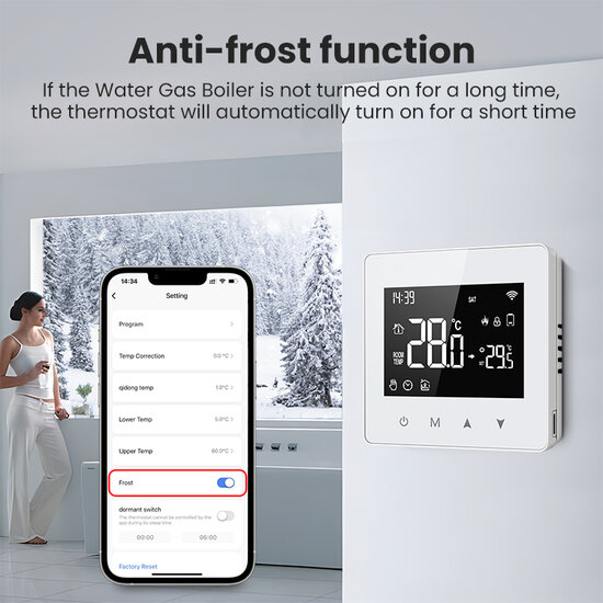 Zigbee WiFi Wall Thermostat with Touchscreen for Heating (black/white)