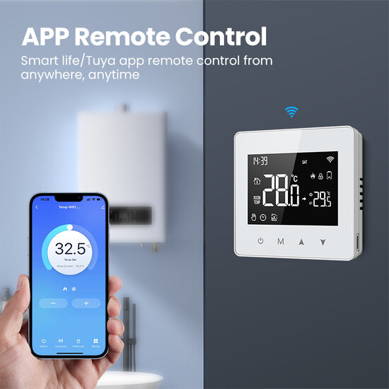 WiFi Wall Thermostat with Touchscreen for Heating (black/white)