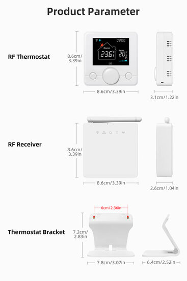 Wifi Draadloze Thermostaat met Draaiknop voor C.V. Installatie (zwart/wit)