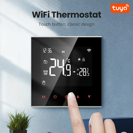 Thermostat encastr&eacute; Wifi avec &eacute;cran tactile pour installation C.V. (noir)