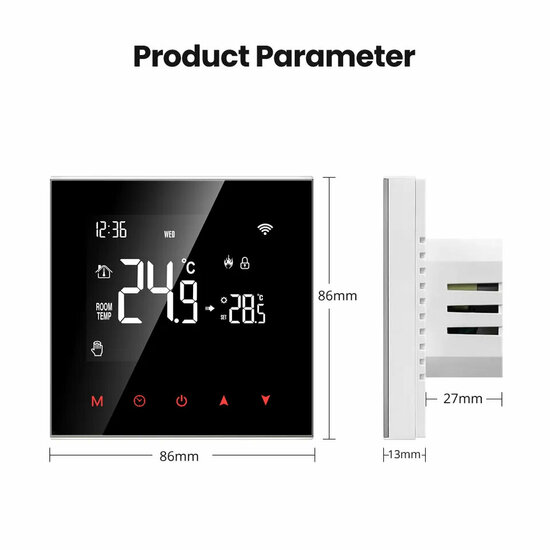 WiFi Einbau-Thermostat mit Touchscreen f&uuml;r Heizung (schwarz)