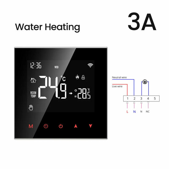 WiFi Einbau-Thermostat mit Touchscreen f&uuml;r Heizung (schwarz)