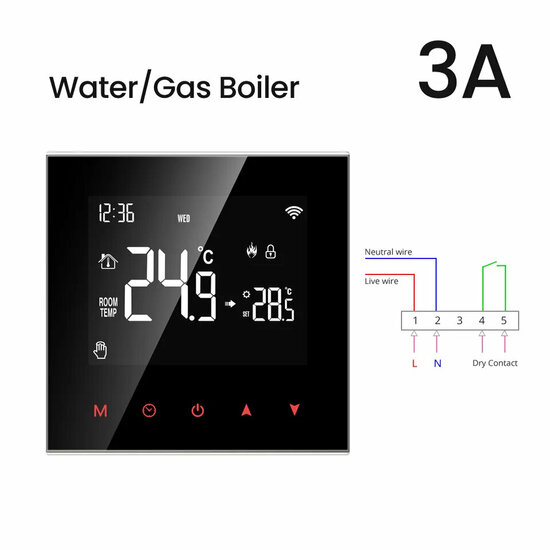 WiFi Einbau-Thermostat mit Touchscreen f&uuml;r Heizung (schwarz)