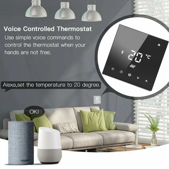 Thermostat encastr&eacute; Wifi avec &eacute;cran tactile pour chauffage au sol &eacute;lectrique et infrarouge (noir)