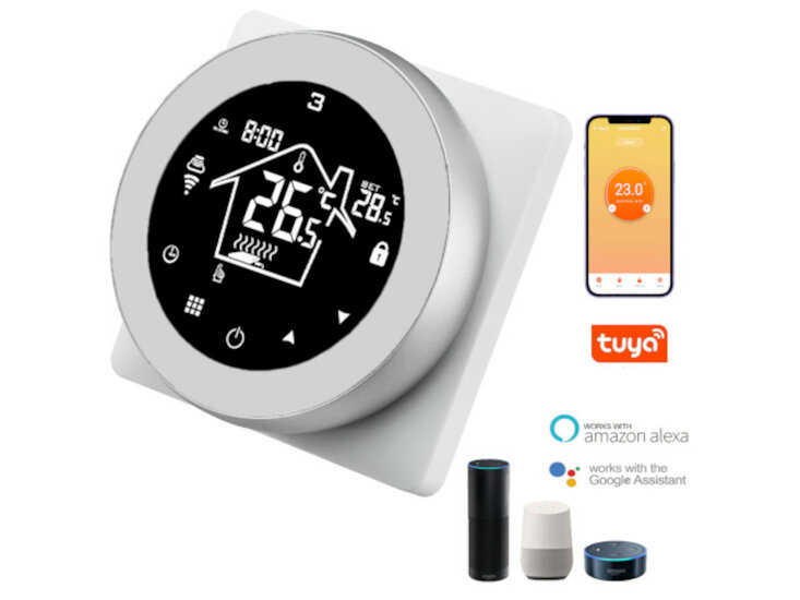 Thermostat encastr&eacute; Wifi avec &eacute;cran tactile pour chauffage au sol &eacute;lectrique et infrarouge (blanc)