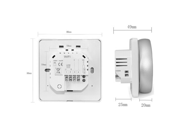 Thermostat encastr&eacute; Wifi avec &eacute;cran tactile pour chauffage au sol &eacute;lectrique et infrarouge (blanc)