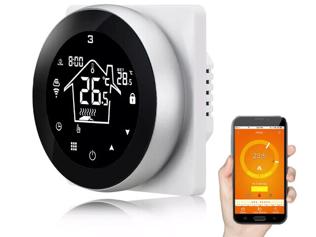 Thermostat encastr&eacute; Wifi avec &eacute;cran tactile pour chauffage au sol &eacute;lectrique et infrarouge (noir)