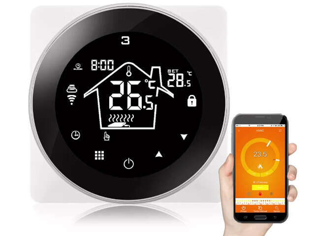 Thermostat encastr&eacute; Wifi avec &eacute;cran tactile pour chauffage au sol &eacute;lectrique et infrarouge (noir)