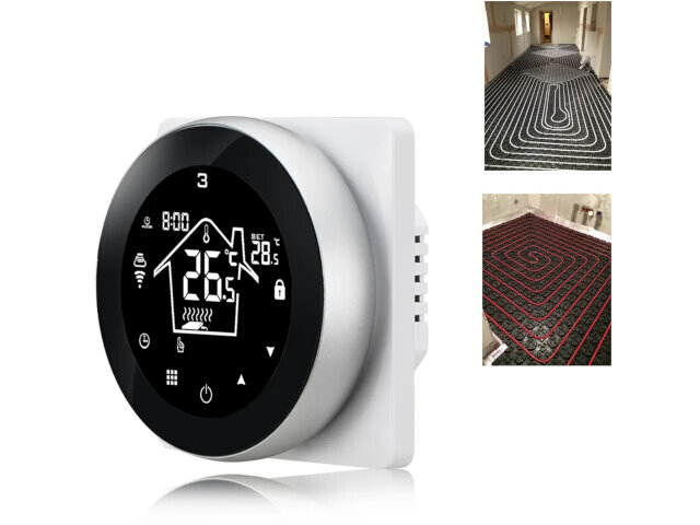 WiFi Built-in Thermostat with Touchscreen for Elec. Underfloor Heating &amp; IR (black)