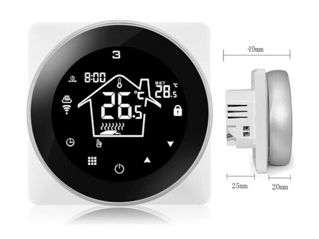 WiFi Einbau-Thermostat mit Touchscreen f&uuml;r Elektrische Fu&szlig;bodenheizung &amp; IR (schwarz)