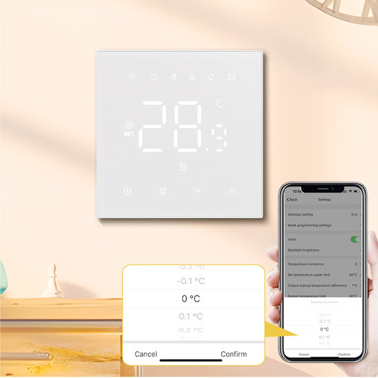 Thermostat encastr&eacute; Wifi avec &eacute;cran tactile pour installation C.V. (noir)