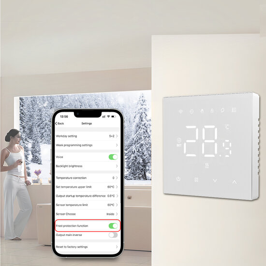 Wifi Inbouw Thermostaat met Touchscreen voor C.V. Installatie (wit)