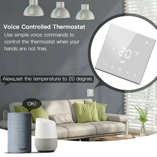 Thermostat encastr&eacute; Wifi avec &eacute;cran tactile pour chauffage au sol &eacute;lectrique et infrarouge (blanc)