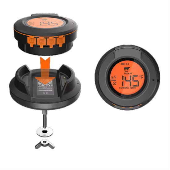 Kamado Thermometer Dome temperatuur + 2x probe voor kern temperatuur