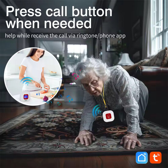 SOS Buttons (2x) for Elderly Including External Monitor with Battery Level of Receiver