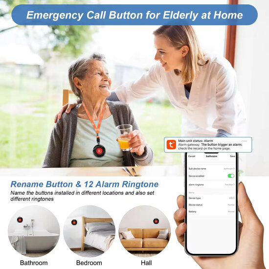 SOS Buttons (2x) for the Elderly (Includes External Display) up to 6 buttons