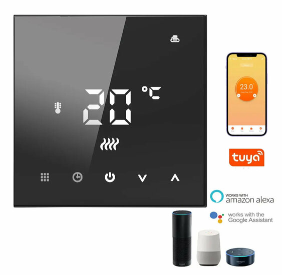 Thermostat encastr&eacute; Wifi avec &eacute;cran tactile pour installation C.V. (noir)