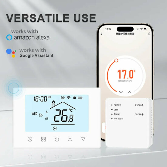 WLAN-Thermostat mit Touchscreen f&uuml;r Zentralheizung. und Kesselheizung (wei&szlig;)