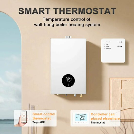 Wifi Draadloze Thermostaat met Touchscreen voor c.v. en boiler verwarming (wit)