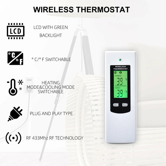 Plug Thermostat max 16Amp (Heating &amp; Air Conditioning) with remote control