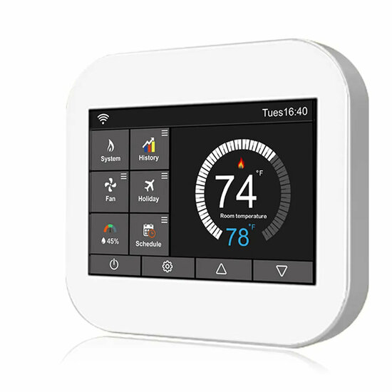 Thermostat WiFi en saillie avec aper&ccedil;u de la consommation et des co&ucirc;ts avec graphiques pratiques