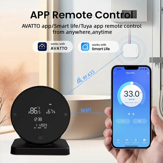 WiFi Wireless Thermostat with Touchscreen for Heating (black)