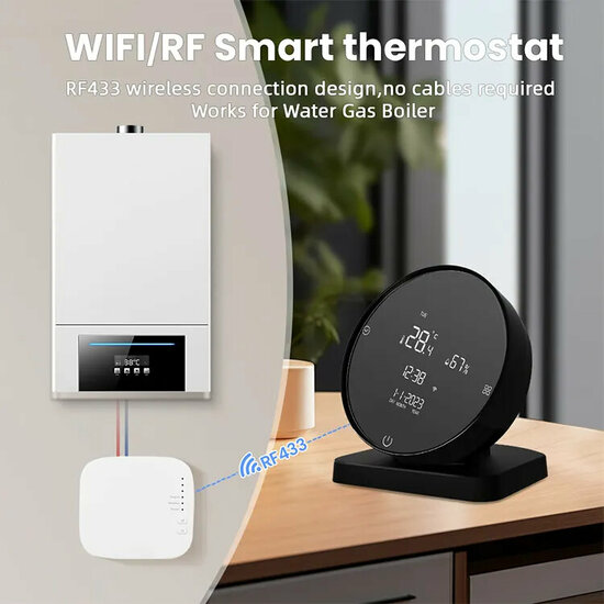 WiFi Wireless Thermostat with Touchscreen for Heating (black)