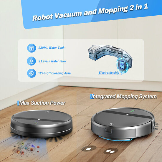 Smart Wifi Robotstofzuiger | 3-in-1: Stofzuigen, Dweilen &amp; Vegen